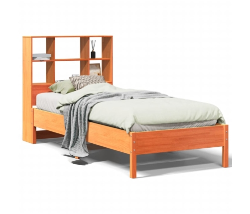 Cama con estantería sin colchón madera maciza marrón 100x200 cm