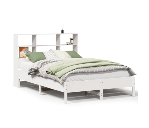 Cama con estantería sin colchón madera maciza blanca 140x190 cm