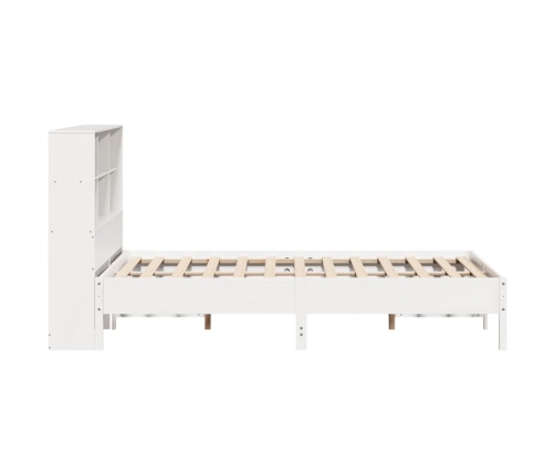 Cama con estantería sin colchón madera maciza blanca 140x190 cm