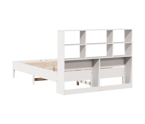 Cama con estantería sin colchón madera maciza blanca 140x190 cm