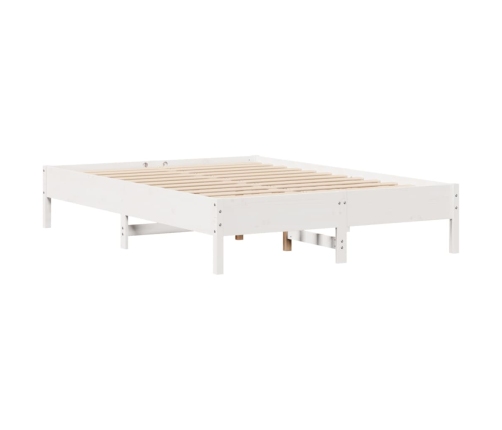 Cama con estantería sin colchón madera maciza blanca 140x190 cm