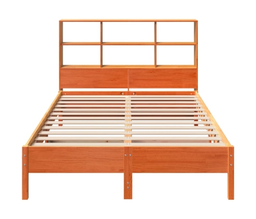 Cama con estantería sin colchón madera maciza marrón 140x190 cm