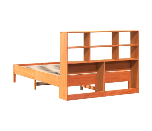 Cama con estantería sin colchón madera maciza marrón 140x190 cm