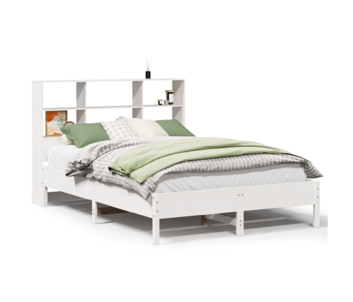 Cama con estantería sin colchón madera maciza blanca 135x190 cm