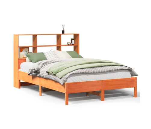 Cama con estantería sin colchón madera maciza marrón 120x190 cm