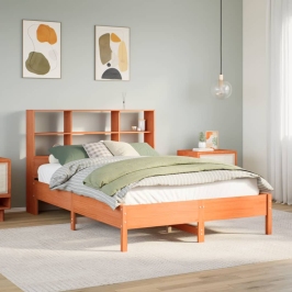 Cama con estantería sin colchón madera maciza marrón 120x190 cm