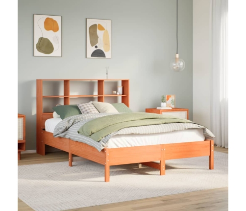 Cama con estantería sin colchón madera maciza marrón 120x190 cm
