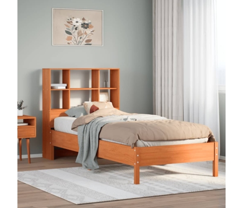 Cama con estantería sin colchón madera maciza marrón 90x190 cm