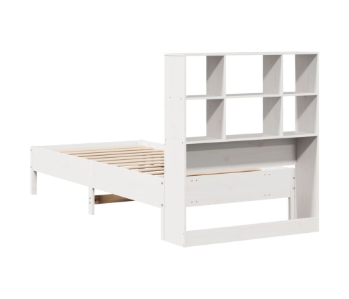 Cama con estantería sin colchón madera maciza blanca 75x190 cm