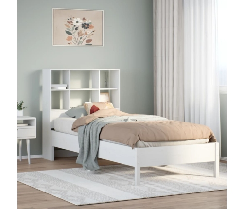 Cama con estantería sin colchón madera maciza blanca 75x190 cm