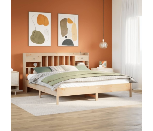 Cama con estantería sin colchón madera maciza de pino 200x200cm