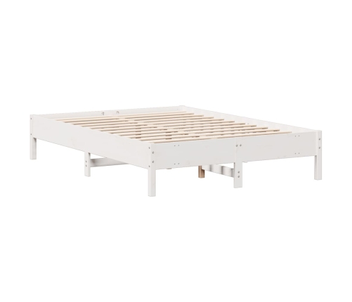 Cama con estantería sin colchón madera maciza blanca 160x200 cm