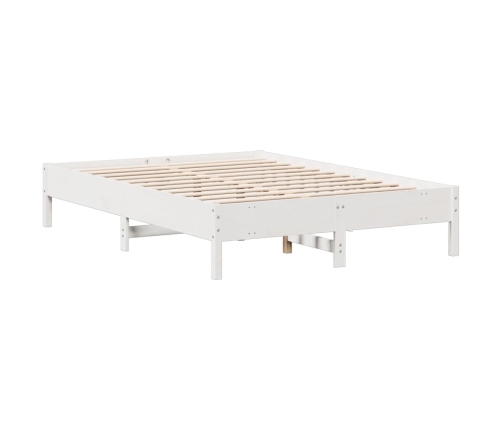 Cama con estantería sin colchón madera maciza blanca 150x200 cm