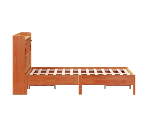 Cama con estantería sin colchón madera maciza marrón 150x200 cm