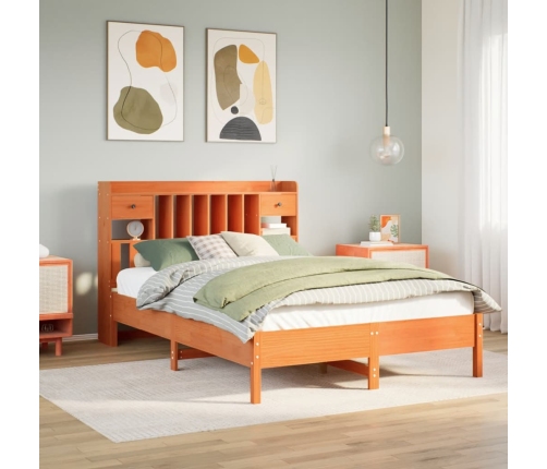 Cama con estantería sin colchón madera maciza marrón 150x200 cm