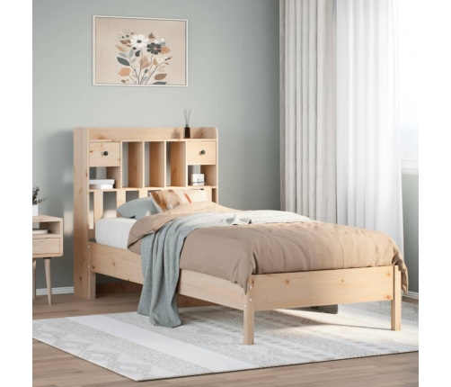 Cama con estantería sin colchón madera maciza de pino 100x200cm