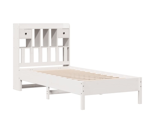 Cama con estantería sin colchón madera maciza blanca 100x200 cm