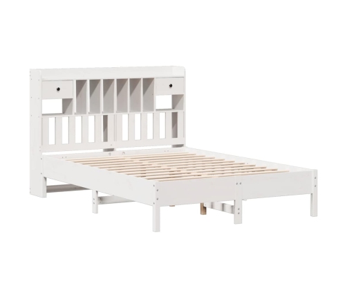 Cama con estantería sin colchón madera maciza blanca 140x190 cm