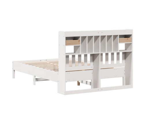 Cama con estantería sin colchón madera maciza blanca 140x190 cm