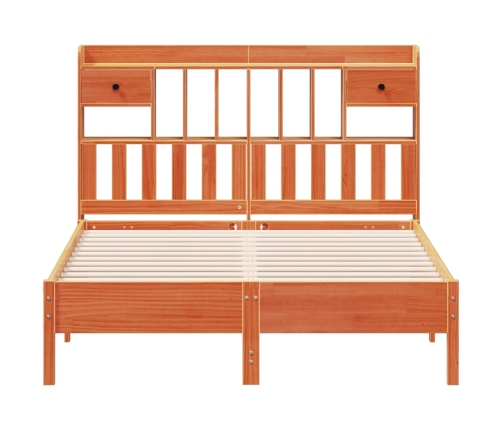 Cama con estantería sin colchón madera maciza marrón 135x190cm