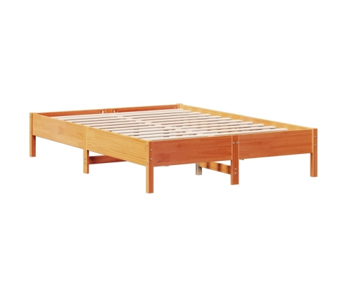 Cama con estantería sin colchón madera maciza marrón 135x190cm