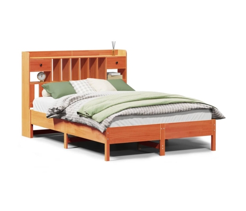 Cama con estantería sin colchón madera maciza marrón 120x190 cm
