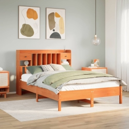 Cama con estantería sin colchón madera maciza marrón 120x190 cm