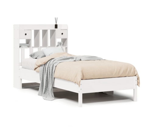 Cama con estantería sin colchón madera maciza blanca 75x190 cm