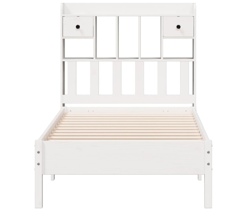 Cama con estantería sin colchón madera maciza blanca 75x190 cm