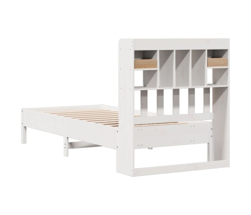 Cama con estantería sin colchón madera maciza blanca 75x190 cm