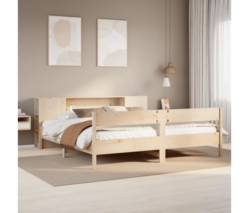 Cama con estantería sin colchón madera maciza de pino 200x200cm