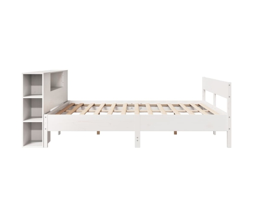 Cama con estantería sin colchón madera maciza blanca 180x200 cm