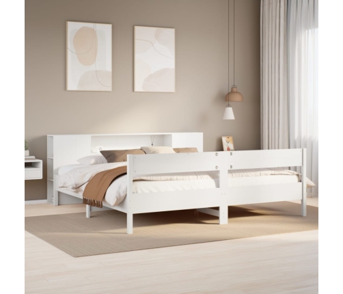 Cama con estantería sin colchón madera maciza blanca 180x200 cm