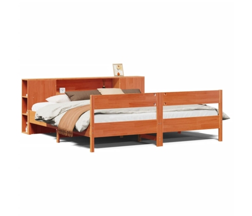 Cama con estantería sin colchón madera maciza marrón 180x200cm