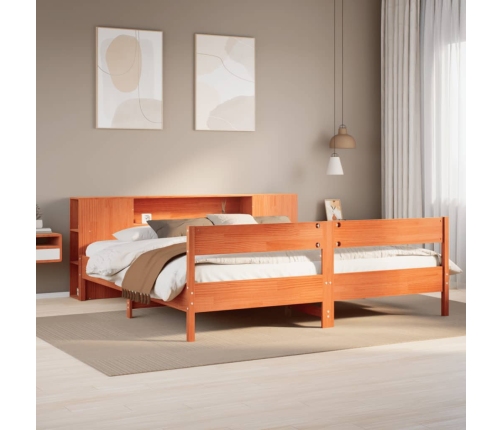 Cama con estantería sin colchón madera maciza marrón 180x200cm