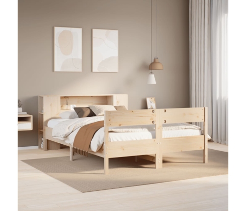 Cama con estantería sin colchón madera maciza de pino 160x200cm