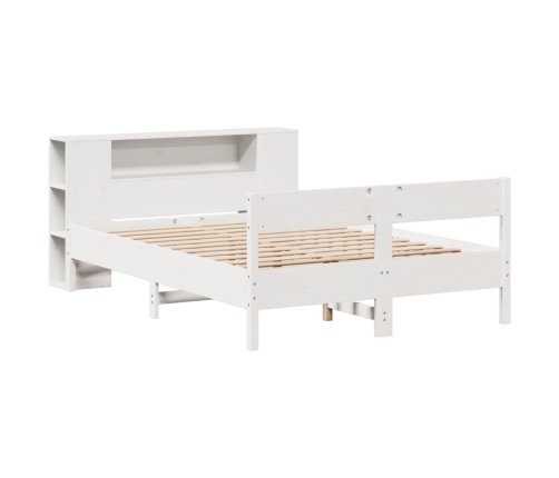 Cama con estantería sin colchón madera maciza blanca 150x200 cm