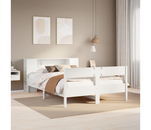 Cama con estantería sin colchón madera maciza blanca 150x200 cm