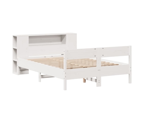 Cama con estantería sin colchón madera maciza blanca 140x200 cm