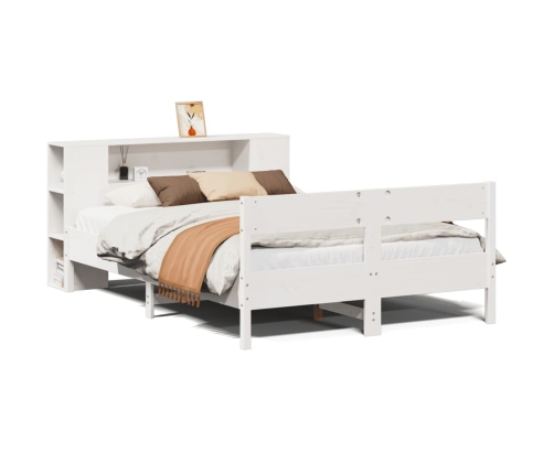Cama con estantería sin colchón madera maciza blanca 120x200 cm