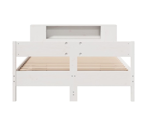 Cama con estantería sin colchón madera maciza blanca 140x190 cm