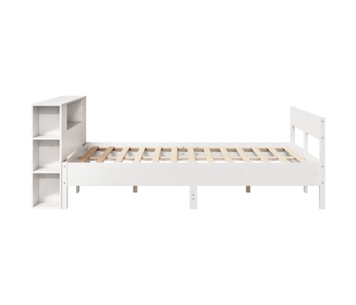 Cama con estantería sin colchón madera maciza blanca 140x190 cm