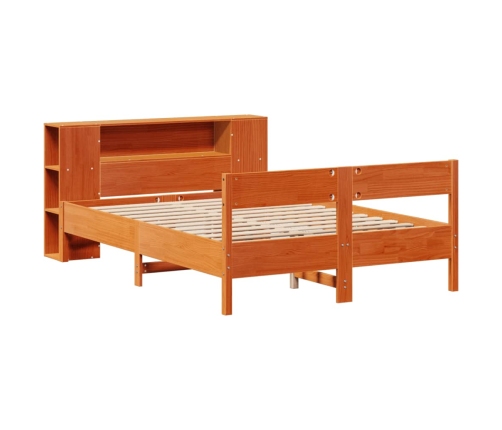 Cama con estantería sin colchón madera maciza marrón 140x190 cm