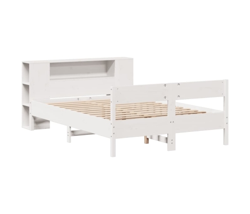 Cama con estantería sin colchón madera maciza blanca 120x190 cm