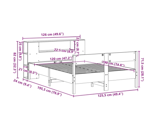 Cama con estantería sin colchón madera maciza blanca 120x190 cm