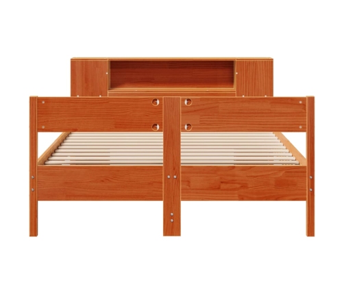 Cama con estantería sin colchón madera maciza marrón 120x190 cm