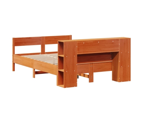Cama con estantería sin colchón madera maciza marrón 120x190 cm