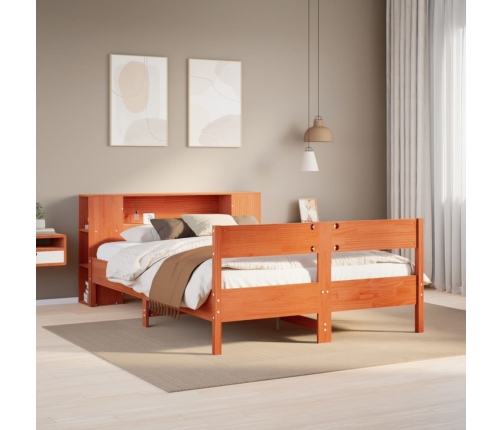 Cama con estantería sin colchón madera maciza marrón 120x190 cm