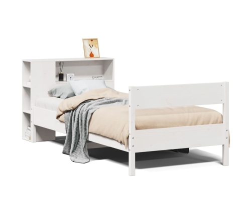 Cama con estantería sin colchón madera maciza blanca 100x200 cm