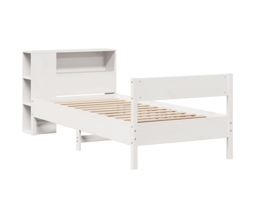 Cama con estantería sin colchón madera maciza blanca 75x190 cm